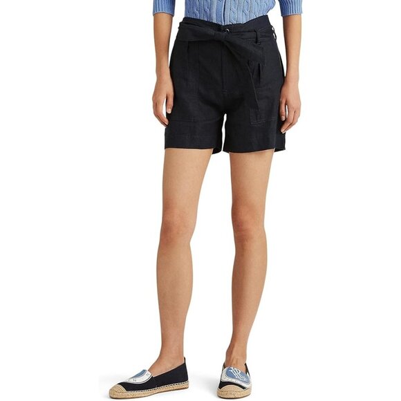 Lauren Ralph Lauren Shorts LRL Belted Linen Blend Shorts Navy Blue LRL Shorts 12 - Picture 2 of 6